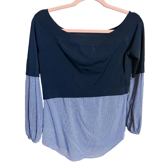 Trouve Blouse Navy layered look button up long sleeve shirt Medium - Picture 2 of 5